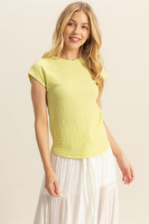 Textured Round Neck Cap Sleeve Knit Top HYFVE